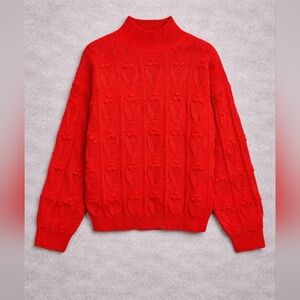 Hem & Thread Red Textured Knit Sweater Floral 3D Detail Size M